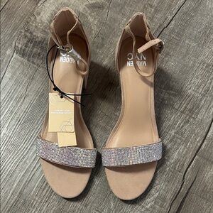 NYC Madden Women's Nude Heels with Sparkling Strap